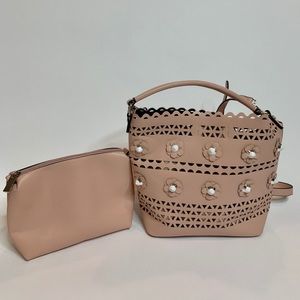 Dusty Rose Shoulder Bag With Makeup Pouch